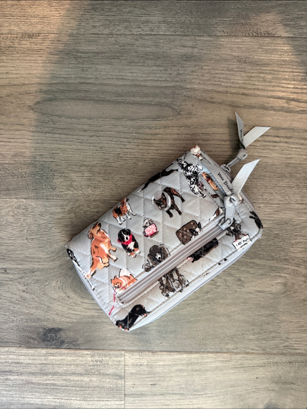 Vera Bradley Light Gray Quilted Cosmetic Pouch with Dog Print